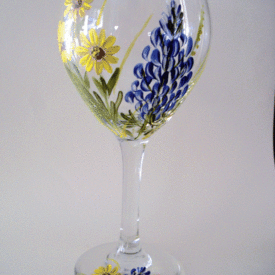 Hand Painted Wine glass Lupine and starflower Colorado wildflowers