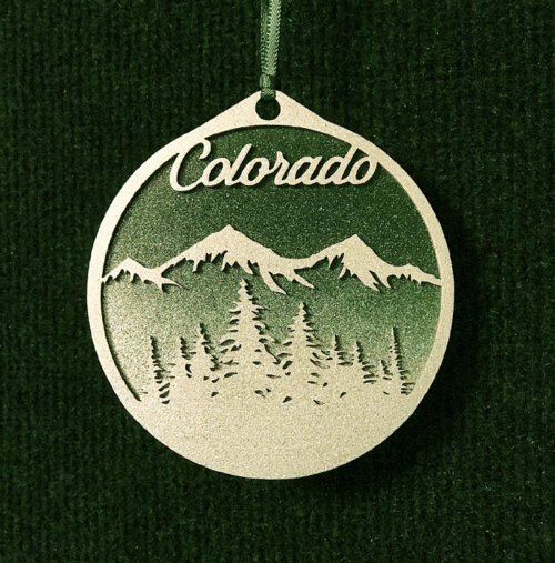 Handcrafted Colorado Christmas Ornament green and silver