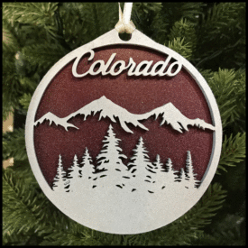 Burgundy Colorado Mountains handcrafted Christmas ornament