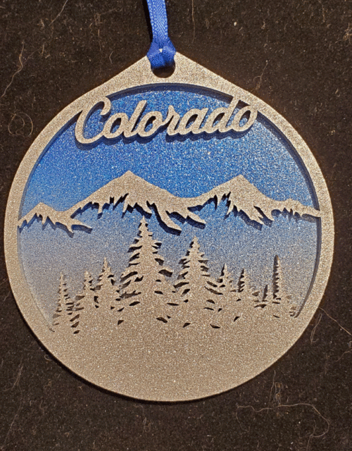 blue mountains wood Christmas ornament