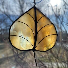 Stained Glass gold color aspen leaf Christmas Ornament