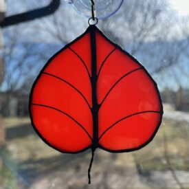 Red aspen Christmas Ornament aspen leaf stained glass