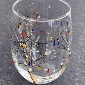 hand painted holiday wine glass