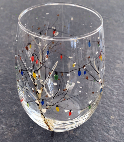 hand painted holiday wine glass