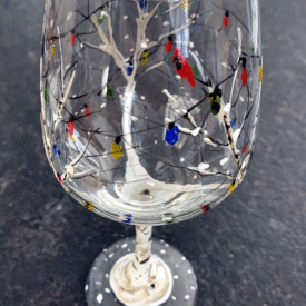 Hand painted holiday wine glass