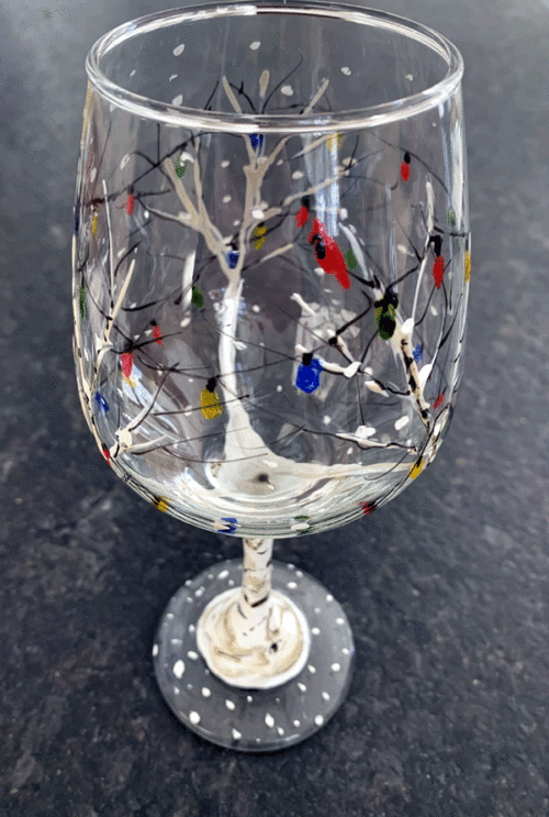 Hand painted holiday wine glass